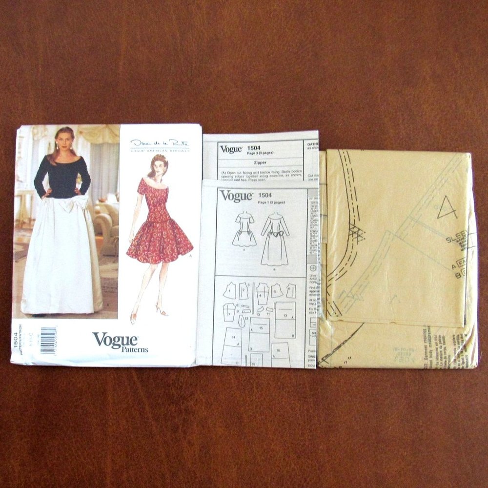 Vogue 1504 By Oscar de la Renta Sewing Pattern Lined Dress Size 8 10 12